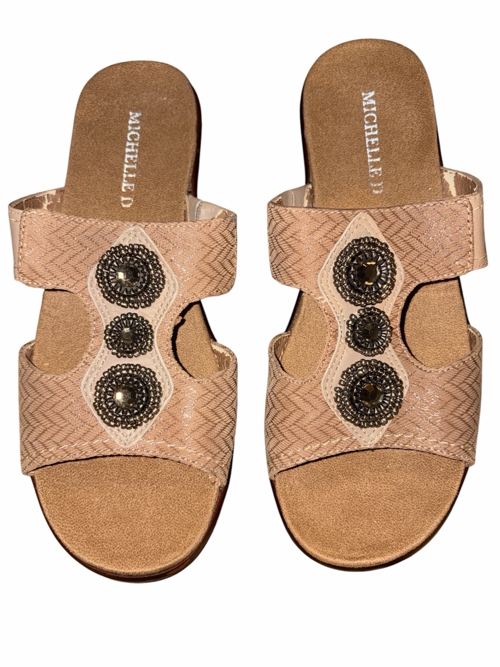 Michelle D Jeweled Slide Sandals 7.5 Tan